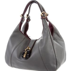Loewe Calle Grey with Purple Trim Leather Hobo Bag